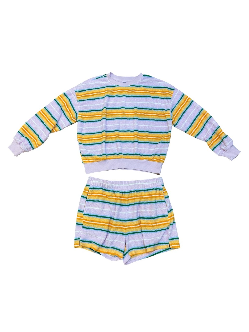 Old Navy Girls L/S Shirt and Shorts Multicolor Stripes Size L (10-12)